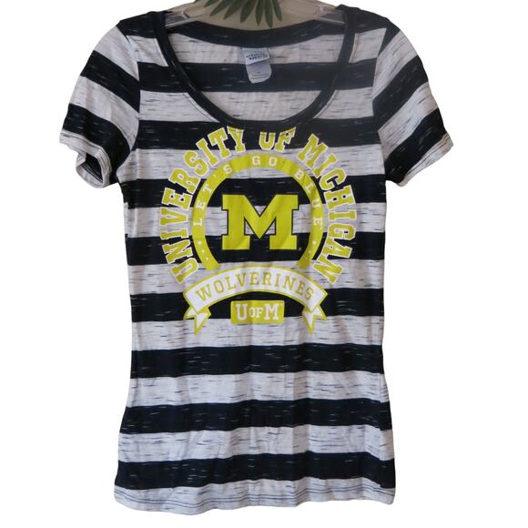 University of Michigan Wolverines Top Size S Women Blue Stripe Football Sports - Picture 1 of 4